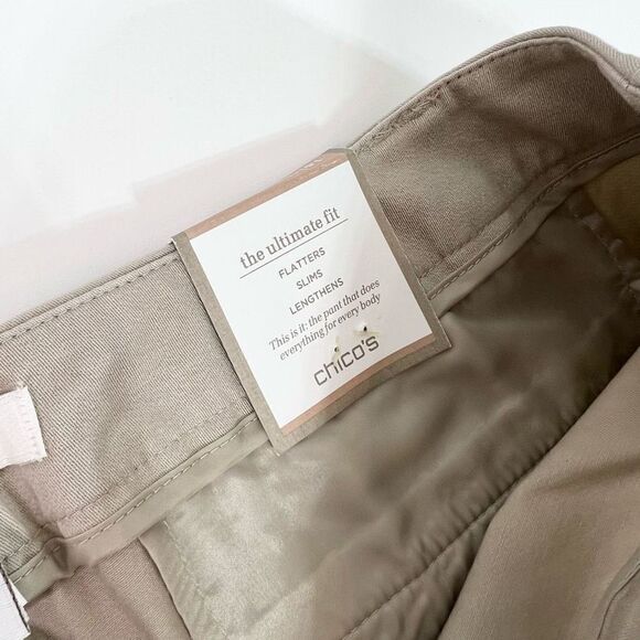 Chico's Pants The Ultimate Fit Crop Womens Medium Tan Flat Front NEW Belt Loops - Picture 7 of 12